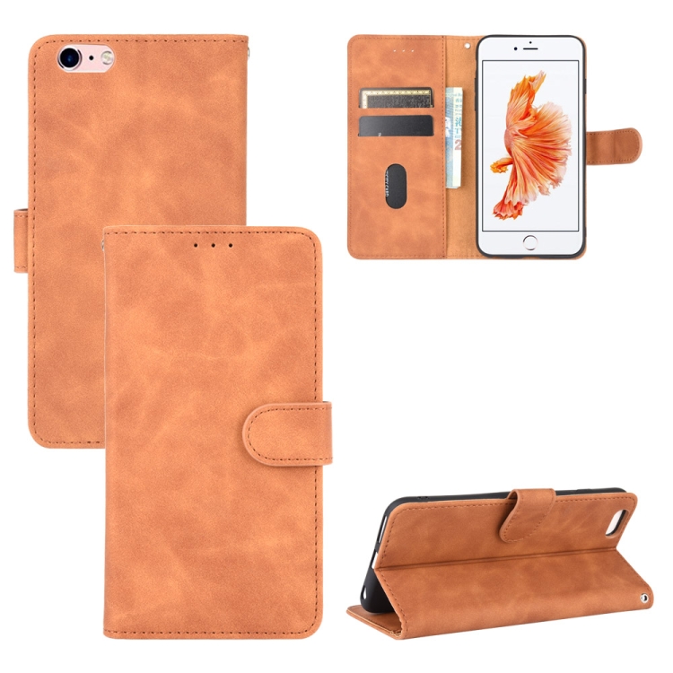 

For iPhone 6 Plus & 6s Plus Solid Color Skin Feel Magnetic Buckle Horizontal Flip Calf Texture PU Leather Case with Holder & Card Slots & Wallet(Brown)