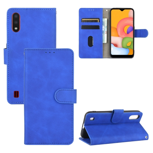 

For Samsung Galaxy A01 (Global Version) Solid Color Skin Feel Magnetic Buckle Horizontal Flip Calf Texture PU Leather Case with Holder & Card Slots & Wallet(Blue)