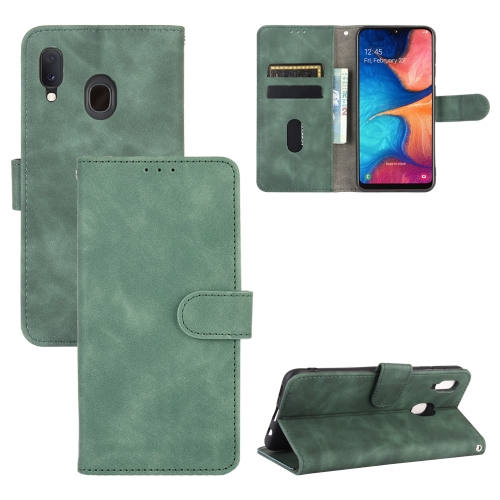 

For Samsung Galaxy A20 / A30 Solid Color Skin Feel Magnetic Buckle Horizontal Flip Calf Texture PU Leather Case with Holder & Card Slots & Wallet(Green)