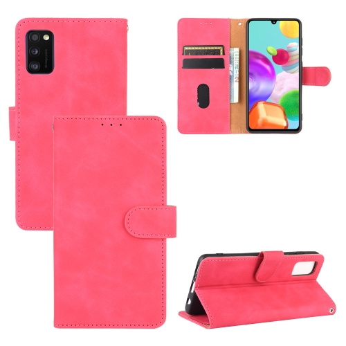 

For Samsung Galaxy A41 (Eurasian Version) Solid Color Skin Feel Magnetic Buckle Horizontal Flip Calf Texture PU Leather Case with Holder & Card Slots & Wallet(Rose Red)