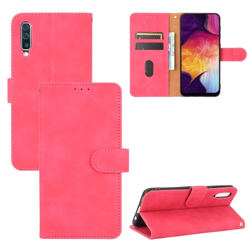 

For Samsung Galaxy A50 Solid Color Skin Feel Magnetic Buckle Horizontal Flip Calf Texture PU Leather Case with Holder & Card Slots & Wallet(Rose Red)