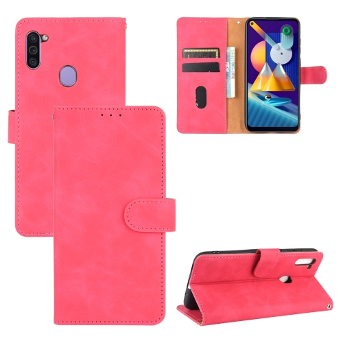 

For Samsung Galaxy M11 Solid Color Skin Feel Magnetic Buckle Horizontal Flip Calf Texture PU Leather Case with Holder & Card Slots & Wallet(Rose Red)