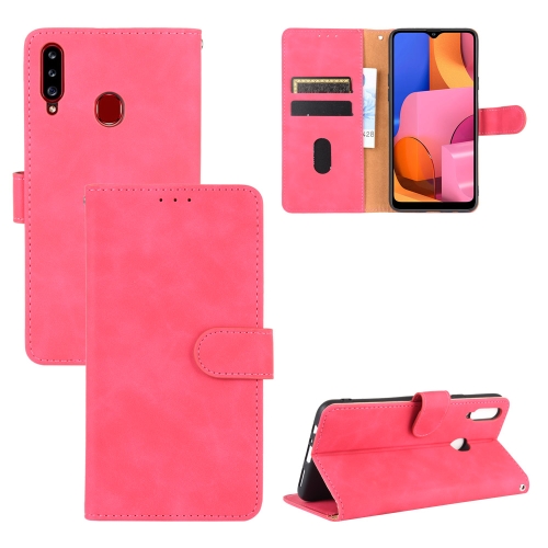 

For Samsung Galaxy A20s Solid Color Skin Feel Magnetic Buckle Horizontal Flip Calf Texture PU Leather Case with Holder & Card Slots & Wallet(Rose Red)