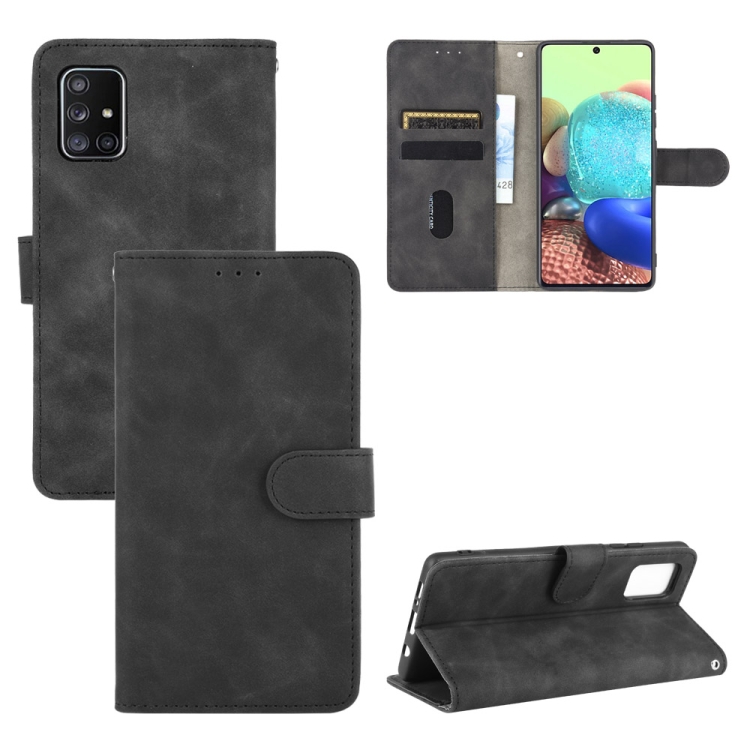 

For Samsung Galaxy A51 Solid Color Skin Feel Magnetic Buckle Horizontal Flip Calf Texture PU Leather Case with Holder & Card Slots & Wallet(Black)