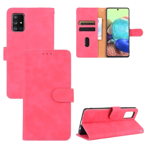 

For Samsung Galaxy A51 Solid Color Skin Feel Magnetic Buckle Horizontal Flip Calf Texture PU Leather Case with Holder & Card Slots & Wallet(Rose Red)