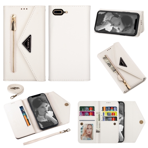 

For iPhone 7 Plus / 8 Plus Skin Feel Zipper Horizontal Flip Leather Case with Holder & Card Slots & Photo Frame & Lanyard & Long Rope(White)