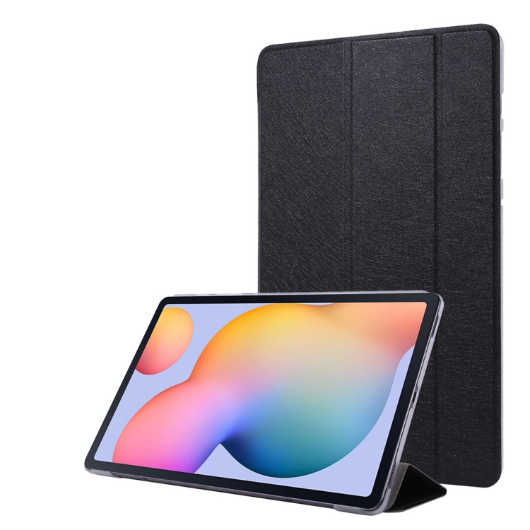 

For Samsung Galaxy Tab S7+ / T970 Silk Texture Three-fold Horizontal Flip Leather Case with Holder & Pen Slot(Black)