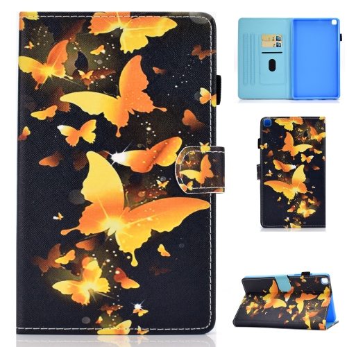 

For Samsung Galaxy Tab A7 10.4 2020 T500 Colored Drawing Stitching Horizontal Flip Leather Case, with Holder & Card Slots(Golden Butterfly)