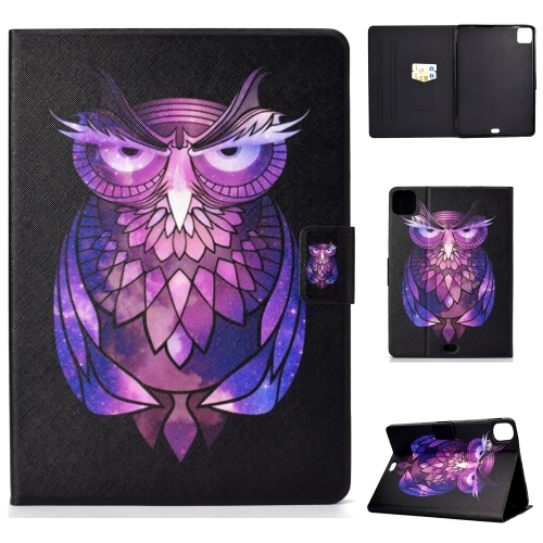 

For iPad Air 2020 10.8 Electric Pressed Colored Drawing Horizontal Flip Leather Case with Holder & Card Slots & Sleep / Wake-up Function(Owl)