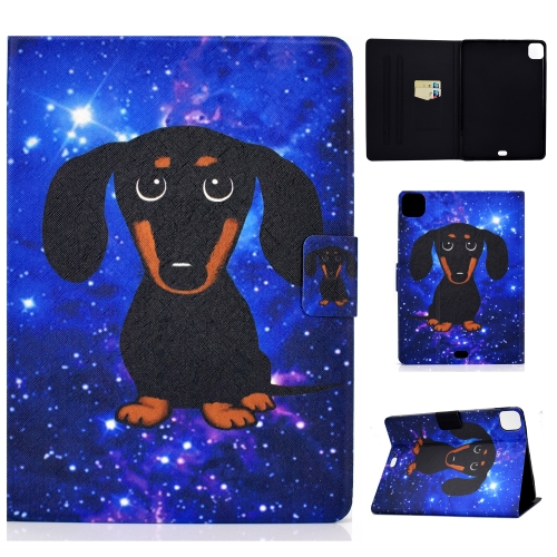 

For iPad Air 2020 10.8 Electric Pressed Colored Drawing Horizontal Flip Leather Case with Holder & Card Slots & Sleep / Wake-up Function(Little Black Dog)