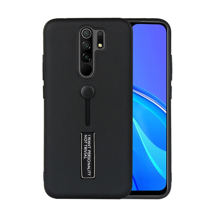 

For Xiaomi Redmi 9 Oil Feel Shockproof TPU + PC Protective Case with Holder(Black)
