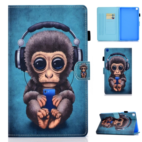 

For Samsung Galaxy Tab A7 10.4 2020 T500 Horizontal TPU Painted Flat Leather Case Anti-skid Strip with Pen Cover & Card Slot & Holder(Headphone Monkey)