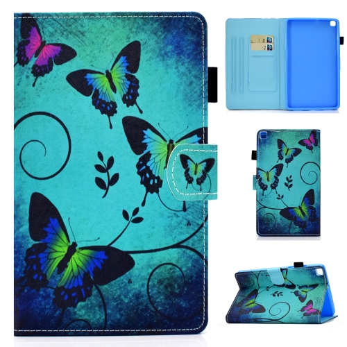 

For Samsung Galaxy Tab A7 10.4 2020 T500 Colored Drawing Stitching Horizontal Flip Leather Case with Holder & Card Slots(Green Butterflies)