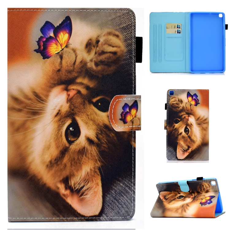 

For Samsung Galaxy Tab A7 10.4 2020 T500 Colored Drawing Stitching Horizontal Flip Leather Case with Holder & Card Slots(Butterfly Cat)