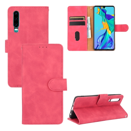 

For Huawei P30 Solid Color Skin Feel Magnetic Buckle Horizontal Flip Calf Texture PU Leather Case with Holder & Card Slots & Wallet(Rose Red)