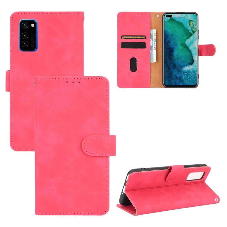 

For Huawei Honor View30 / View30 Pro Solid Color Skin Feel Magnetic Buckle Horizontal Flip Calf Texture PU Leather Case with Holder & Card Slots & Wallet(Rose Red)