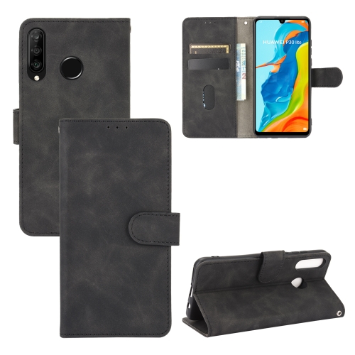 

For Huawei P30 Lite / nova 4e Solid Color Skin Feel Magnetic Buckle Horizontal Flip Calf Texture PU Leather Case with Holder & Card Slots & Wallet(Black)