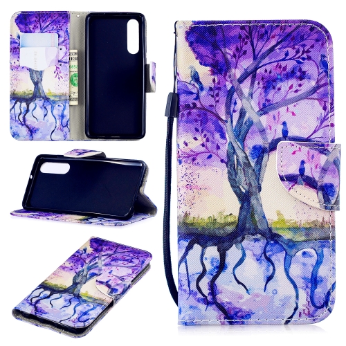 

For Huawei P30 3D Painted Pattern Horizontal Flip Leather Case with Holder & Card Slots & Wallet & Lanyard(Purple Tree)