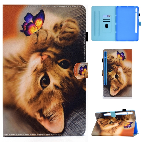 

For Samsung Galaxy Tab S7 T870 Colored Drawing Stitching Horizontal Flip Leather Case with Holder & Card Slots & Sleep / Wake-up Function(Butterfly Cat)