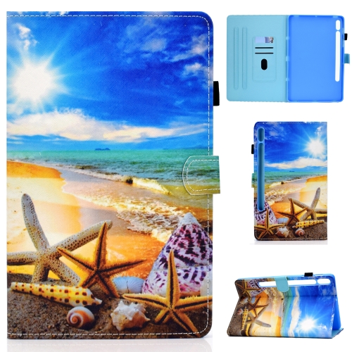

For Samsung Galaxy Tab S7 T870 Colored Drawing Stitching Horizontal Flip Leather Case with Holder & Card Slots & Sleep / Wake-up Function(Blue Sky Starfish)
