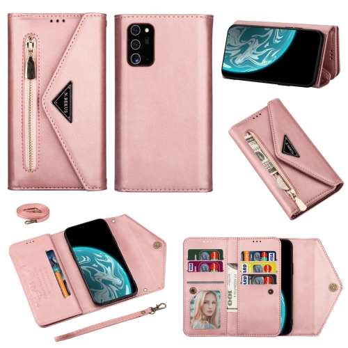 

For Samsung Galaxy Note20 Skin Feel Zipper Horizontal Flip Leather Case with Holder & Card Slots & Photo Frame & Lanyard & Long Rope(Rose Gold)