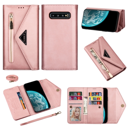 

For Samsung Galaxy S10e Skin Feel Zipper Horizontal Flip Leather Case with Holder & Card Slots & Photo Frame & Lanyard & Long Rope(Rose Gold)