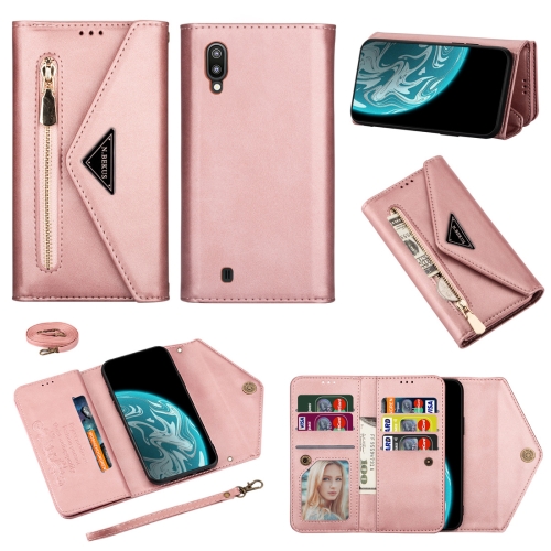 

For Samsung Galaxy A10 / M10 Skin Feel Zipper Horizontal Flip Leather Case with Holder & Card Slots & Photo Frame & Lanyard & Long Rope(Rose Gold)