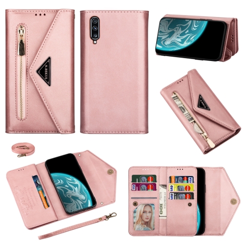 

For Samsung Galaxy A70 / A70s Skin Feel Zipper Horizontal Flip Leather Case with Holder & Card Slots & Photo Frame & Lanyard & Long Rope(Rose Gold)