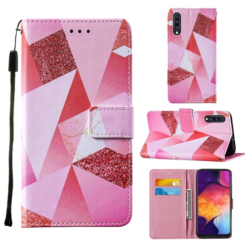 

For Samsung Galaxy A50 / A50s / A30s Cross Texture Painting Pattern Horizontal Flip Leather Case with Holder & Card Slots & Wallet & Lanyard(Pink Rhombus)