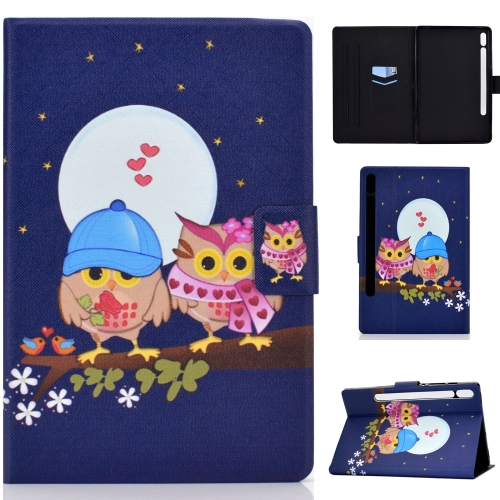 

For Samsung Galaxy Tab S7 T870 Electric Pressed Left Right Flat Leather Case with Sleep Function Pen Cover & Card Slot & Holder(Couple Owls)