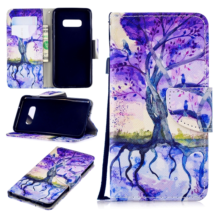 

For Samsung Galaxy S10e 3D Painted Pattern Horizontal Flip Leather Case with Holder & Card Slots & Wallet & Lanyard(Purple Tree)