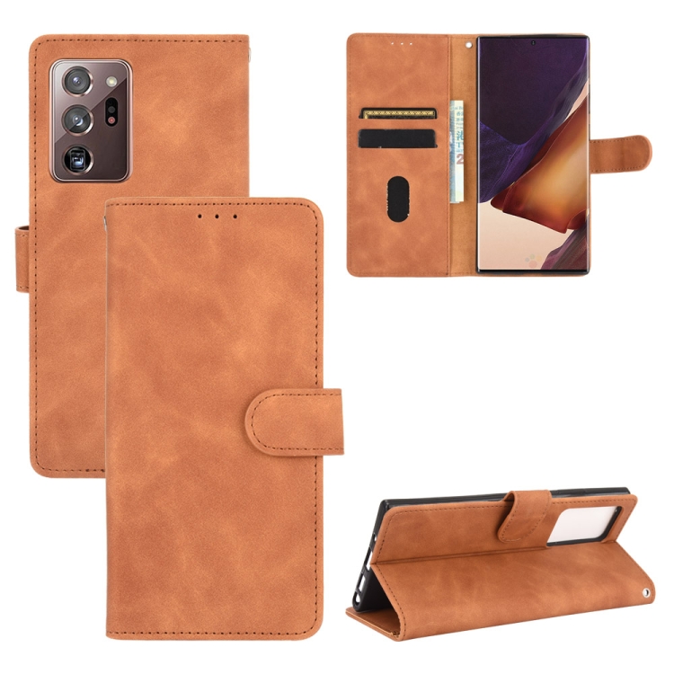

For Samsung Galaxy Note20 Ultra Solid Color Skin Feel Magnetic Buckle Horizontal Flip Calf Texture PU Leather Case with Holder & Card Slots & Wallet(Brown)