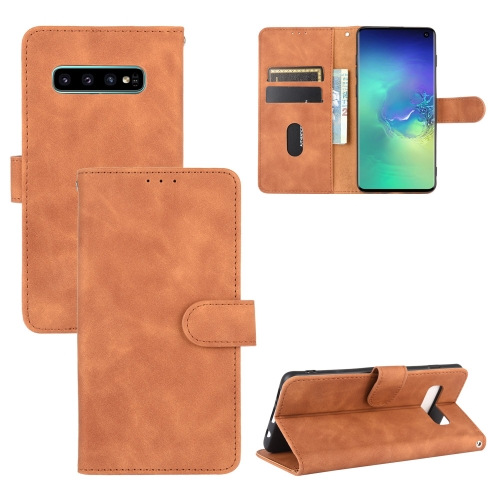 

For Samsung Galaxy S10 Solid Color Skin Feel Magnetic Buckle Horizontal Flip Calf Texture PU Leather Case with Holder & Card Slots & Wallet(Brown)