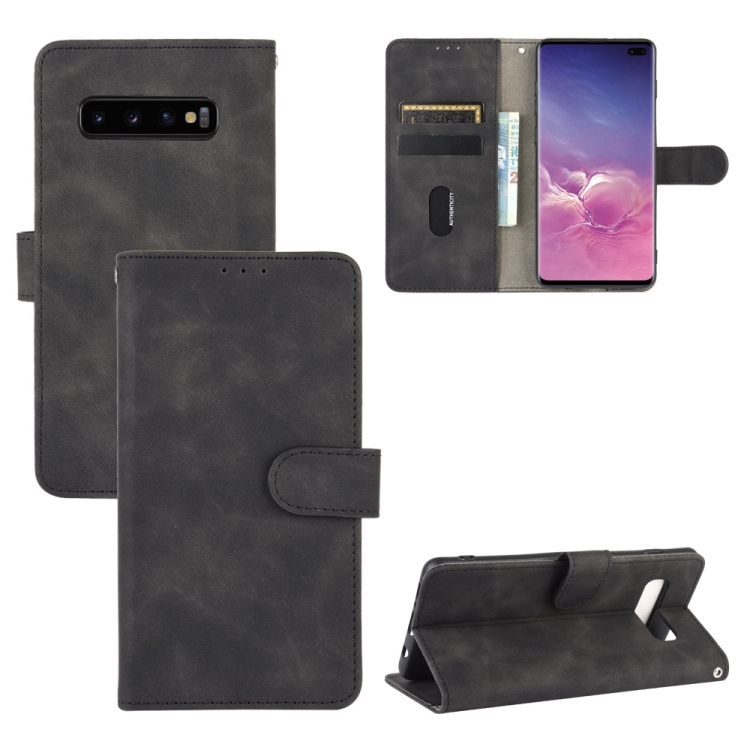 

For Samsung Galaxy S10 Plus Solid Color Skin Feel Magnetic Buckle Horizontal Flip Calf Texture PU Leather Case with Holder & Card Slots & Wallet(Black)