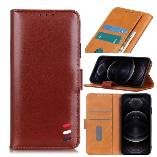 

For iPhone 12 / 12 Pro 3-Color Pearl Texture Magnetic Buckle Horizontal Flip PU Leather Case with Card Slots & Wallet & Holder(Brown)