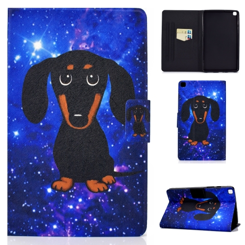 

For Samsung Galaxy Tab A7 10.4 2020 T500 Electric Pressed TPU Colored Drawing Horizontal Flip Leather Case with Holder & Card Slots & Anti-slip Strip(Little Black Dog)