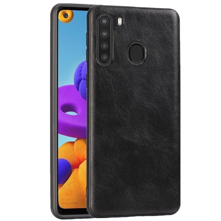 

For Samsung Galaxy A21 Crazy Horse Textured Calfskin PU+PC+TPU Case(Black)