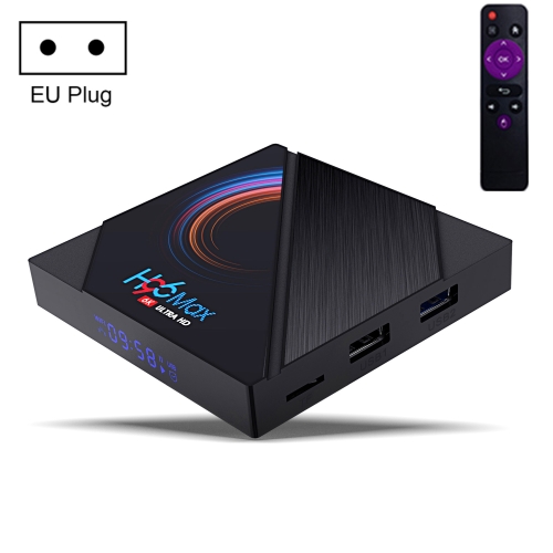 

H96 Max 6K Ultra HD Smart TV Box with Remote Controller, Android 10.0, Allwinner H616 Quad Core ARM Cortex-A53, 4GB+32GB, Support TF Card / USBx2 / AV / HDMI / WIFI, EU Plug