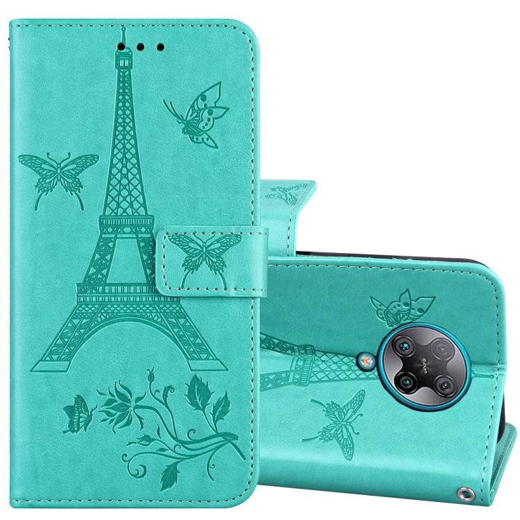 

For Xiaomi Redmi K30 Pro Embossing Tower Butterflies Pattern Horizontal Flip PU Leather Case with Holder & Card Slot & Wallet(Green)