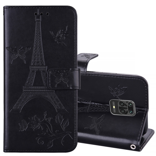 

For Xiaomi Redmi Note 9 Pro Embossing Tower Butterflies Pattern Horizontal Flip PU Leather Case with Holder & Card Slot & Wallet(Black)