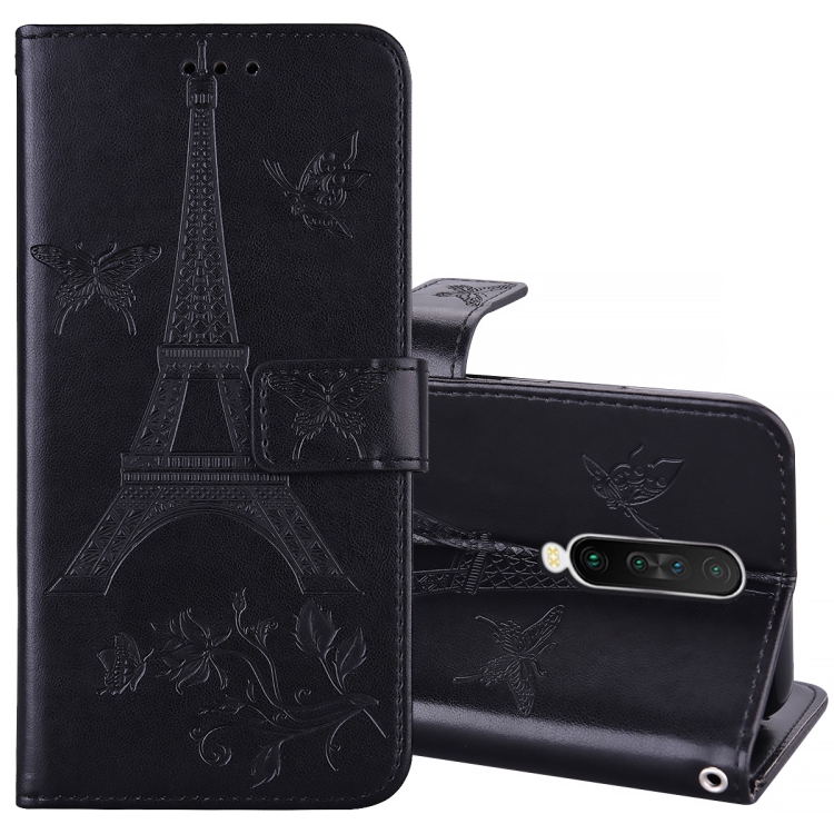 

For Xiaomi Redmi K30 Embossing Tower Butterflies Pattern Horizontal Flip PU Leather Case with Holder & Card Slot & Wallet(Black)