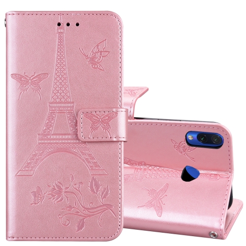 

For Xiaomi Redmi Note 7 Embossing Tower Butterflies Pattern Horizontal Flip PU Leather Case with Holder & Card Slot & Wallet(Rose Gold)