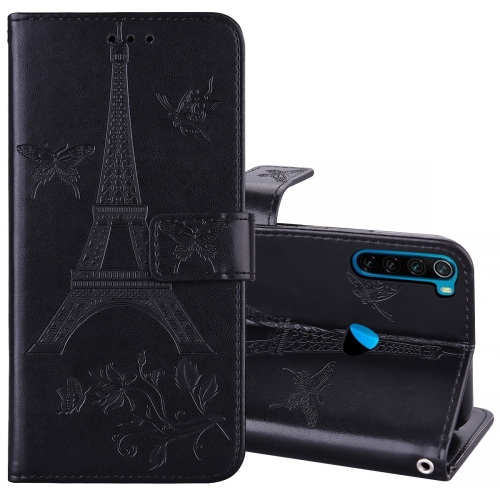 

For Xiaomi Redmi Note 8 Embossing Tower Butterflies Pattern Horizontal Flip PU Leather Case with Holder & Card Slot & Wallet(Black)