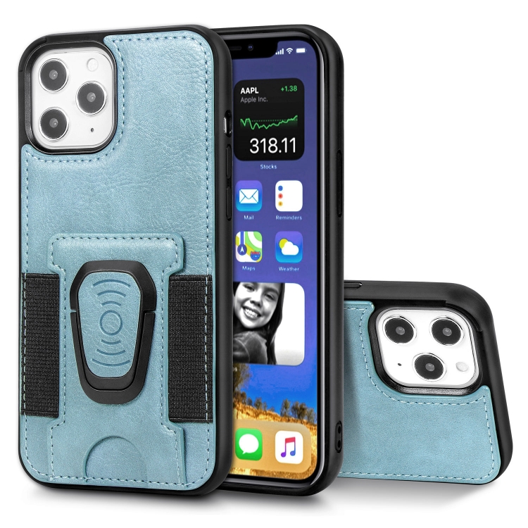 

For iPhone 12 Pro Max Magnetic Shockproof PU + TPU Case with Card Slot & Ring Holder(Blue)