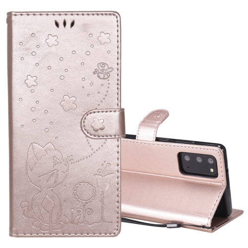 

For Samsung Galaxy Note 20 Cat Bee Embossing Pattern Shockproof Horizontal Flip Leather Case with Holder & Card Slots & Wallet(Rose Gold)