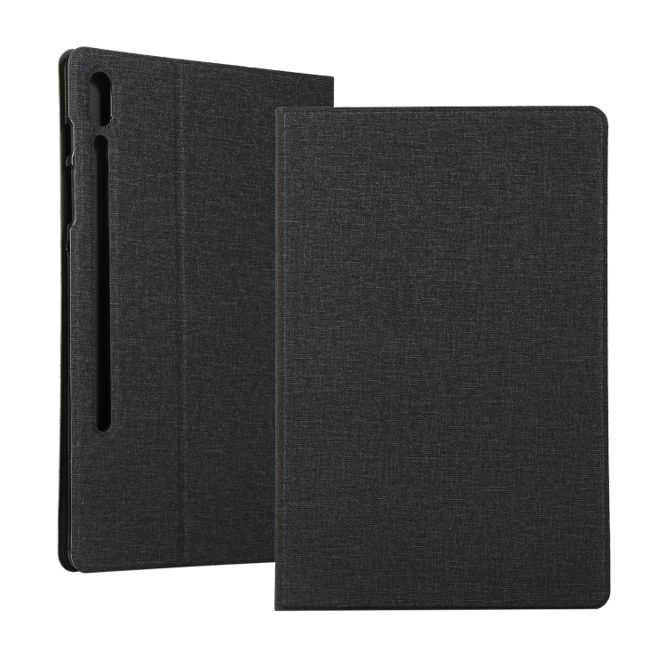 

For Samsung Galaxy Tab S7+ / T970 Fabric Texture Horizontal Flip PU Leather Case with Holder(Black)