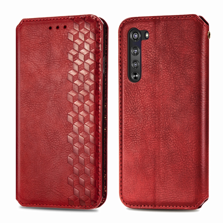 

For Motorola Moto Edge Cubic Grid Pressed Horizontal Flip Magnetic PU Leather Case with Holder & Card Slots & Wallet(Red)