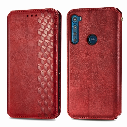 

For Motorola Moto One Fusion Plus Cubic Grid Pressed Horizontal Flip Magnetic PU Leather Case with Holder & Card Slots & Wallet(Red)