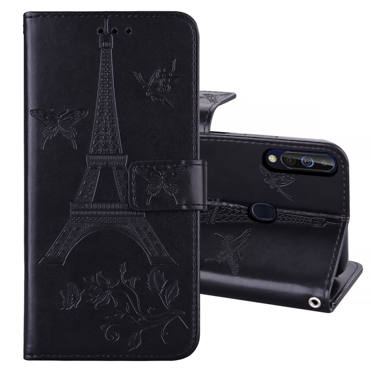 

For Samsung Galaxy A60 Embossing Tower Butterflies Pattern Horizontal Flip PU Leather Case with Holder & Card Slot & Wallet(Black)
