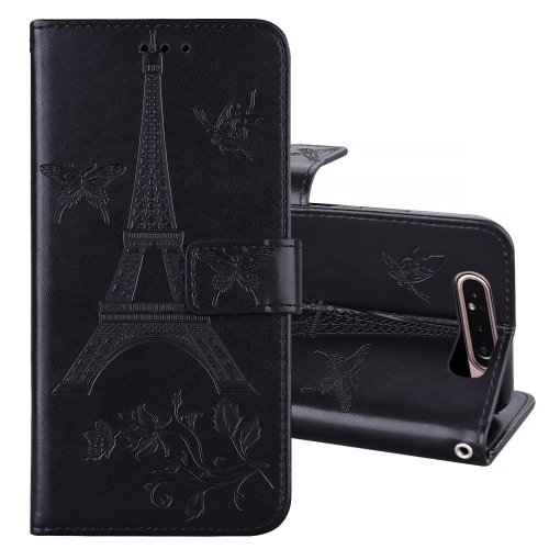 

For Samsung Galaxy A80 / A90 Embossing Tower Butterflies Pattern Horizontal Flip PU Leather Case with Holder & Card Slot & Wallet(Black)